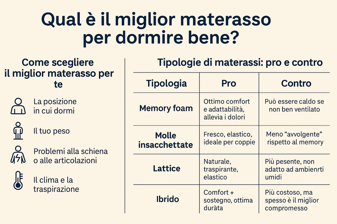 Qual è il miglior materasso per dormire bene? Guida completa alla scelta