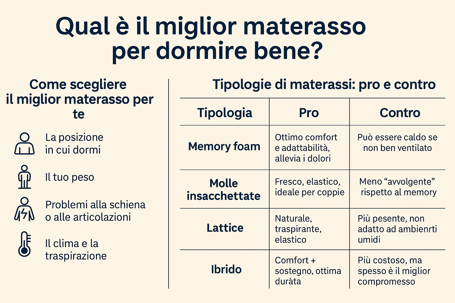 Qual è il miglior materasso per dormire bene? Guida completa alla scelta