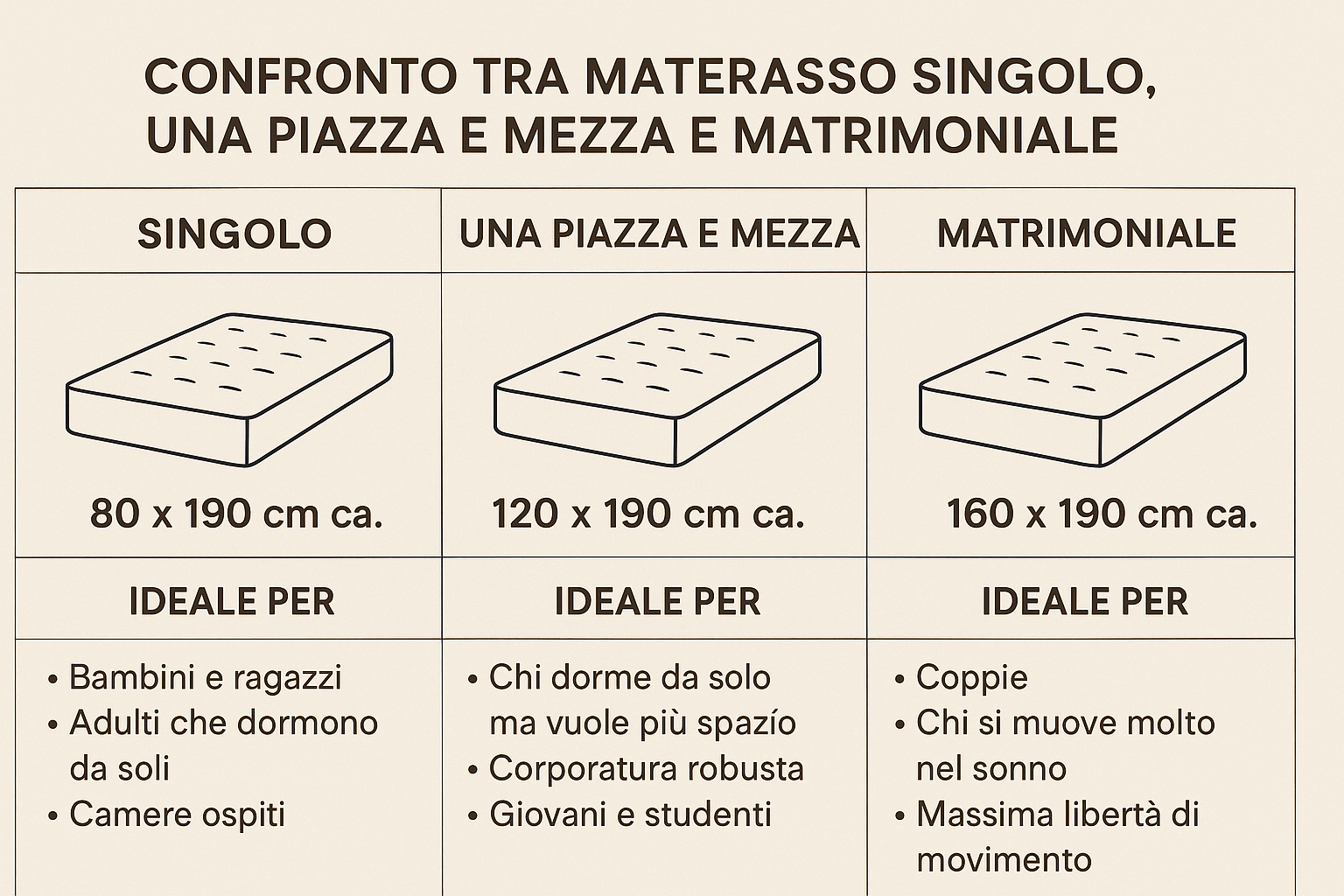Materasso singolo, una piazza e mezza o matrimoniale? Guida alla scelta perfetta per il tuo riposo
