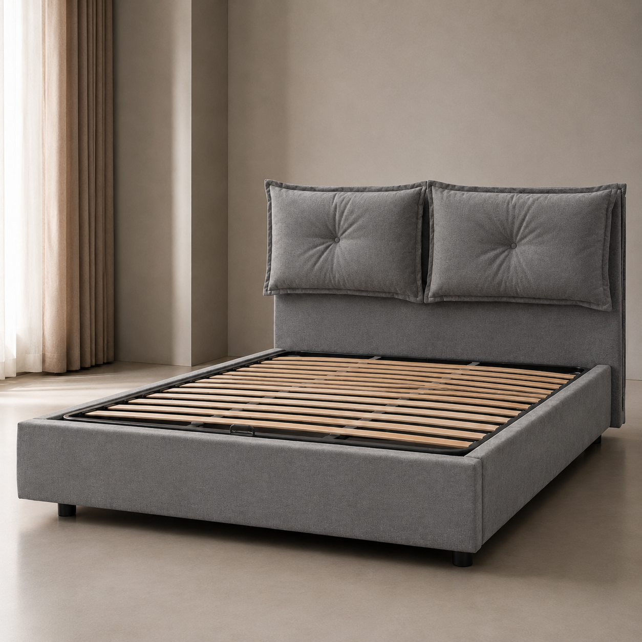 Letto Contenitore Giulia con Testata e Cuscini Imbottiti