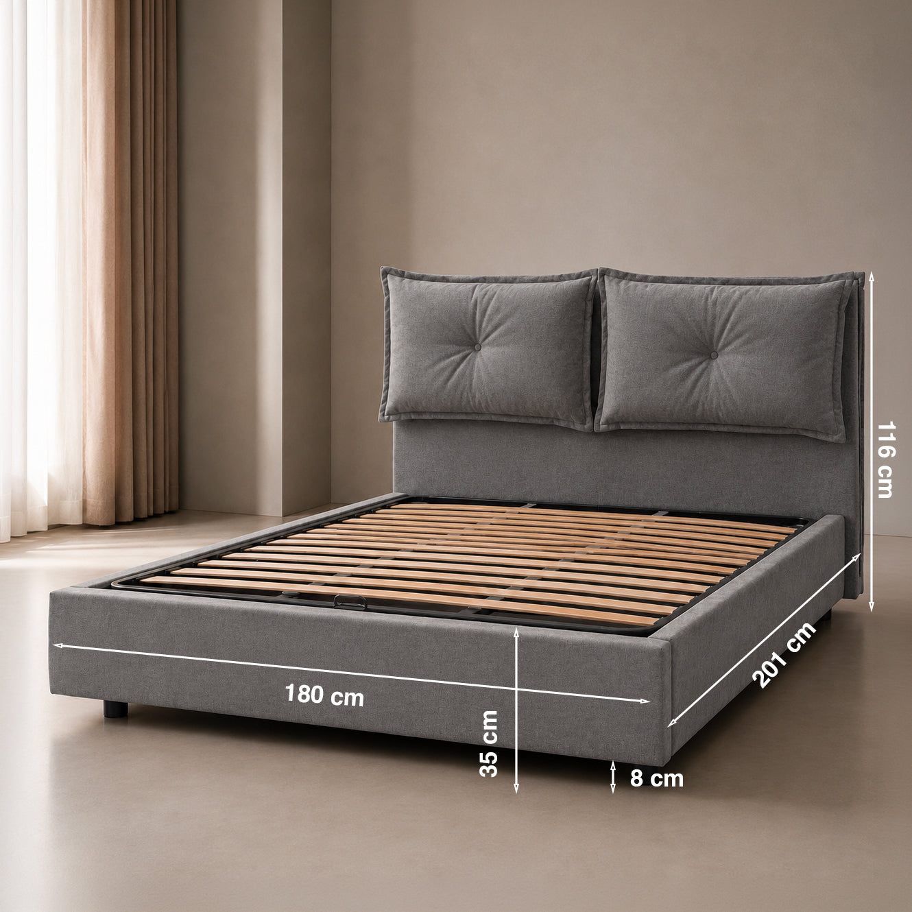 Letto Contenitore Giulia con Testata e Cuscini Imbottiti