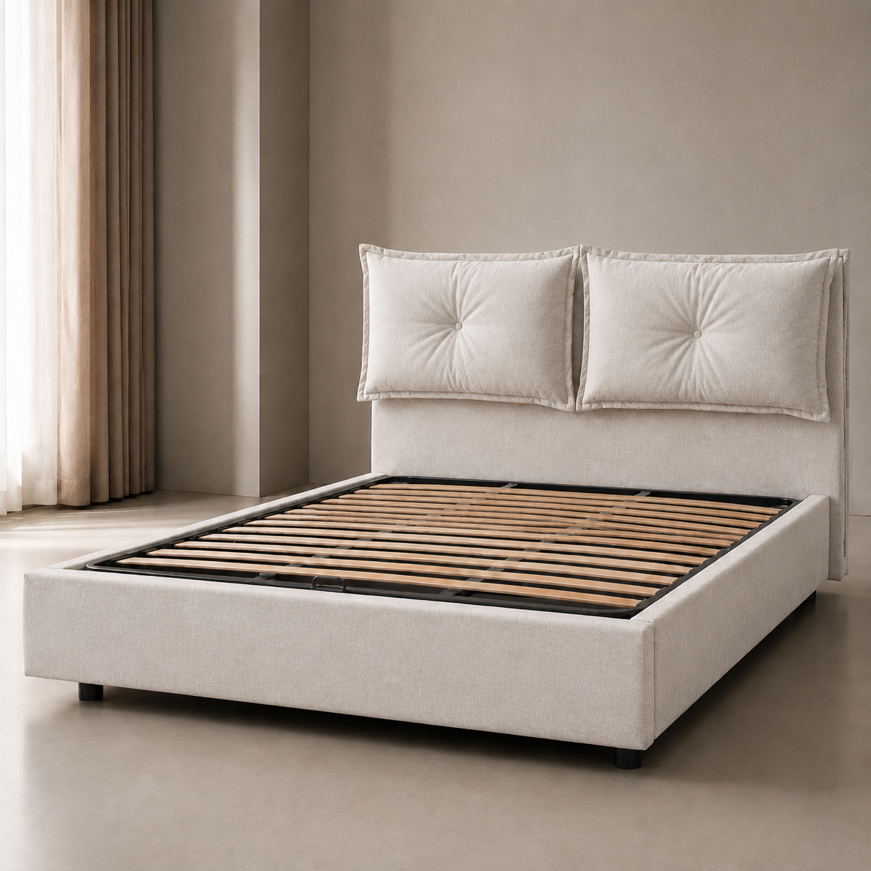 Letto Contenitore Giulia con Testata e Cuscini Imbottiti