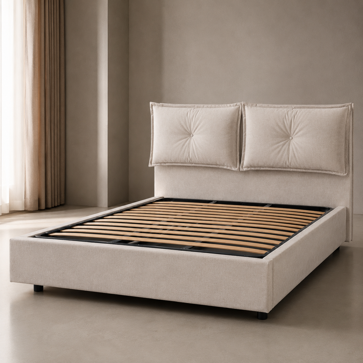 Letto Contenitore Giulia con Testata e Cuscini Imbottiti